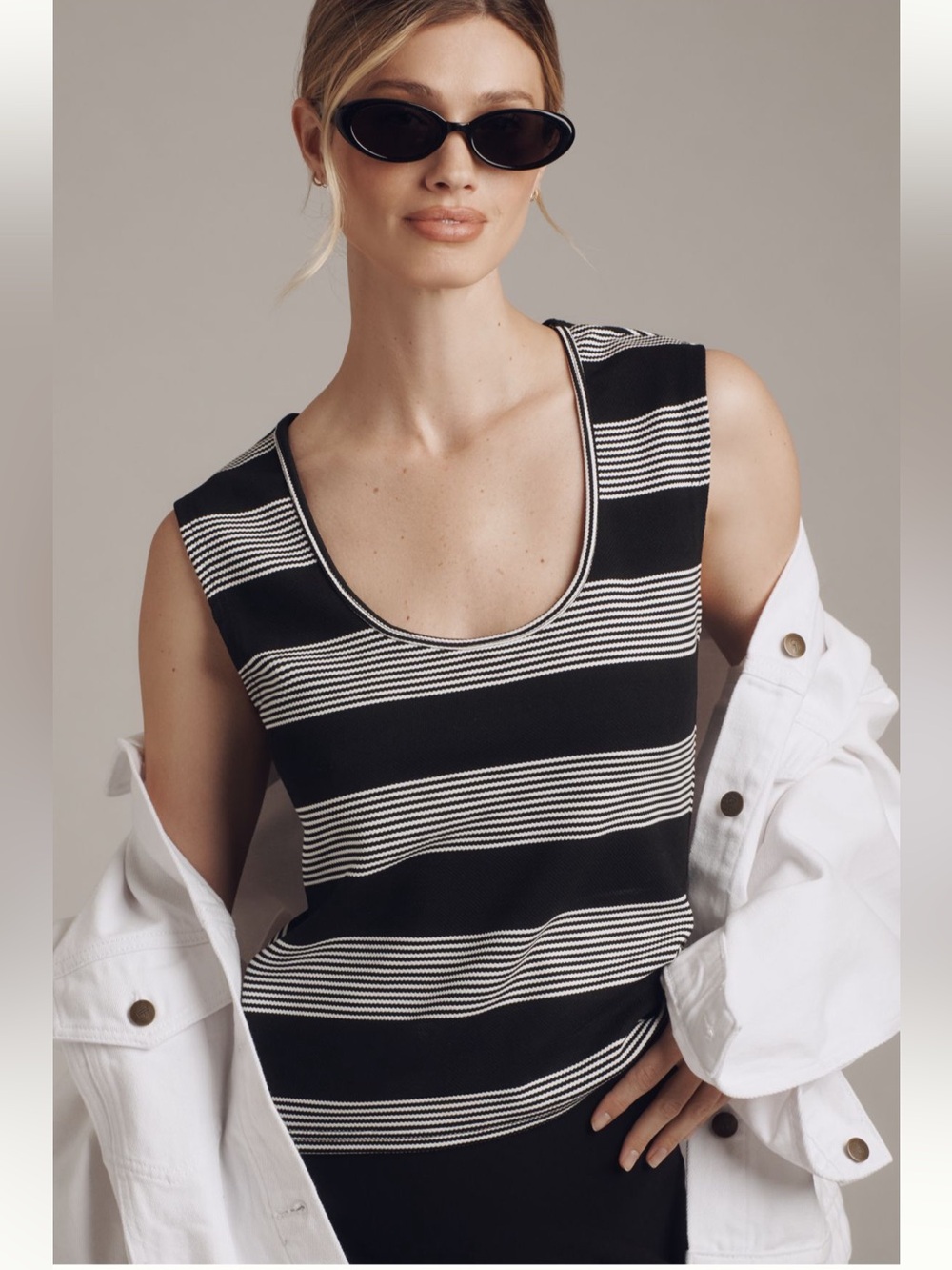 NWT Bishop + Young Pique Striped Crew-Neck Sleeveless Top, S